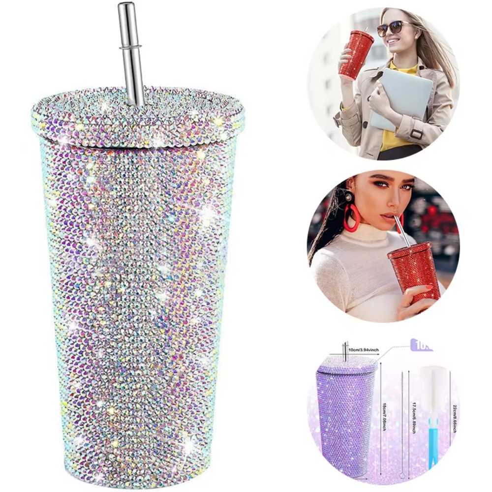 CrystalSpark 500/750ml rhinestone straw tumbler view 2