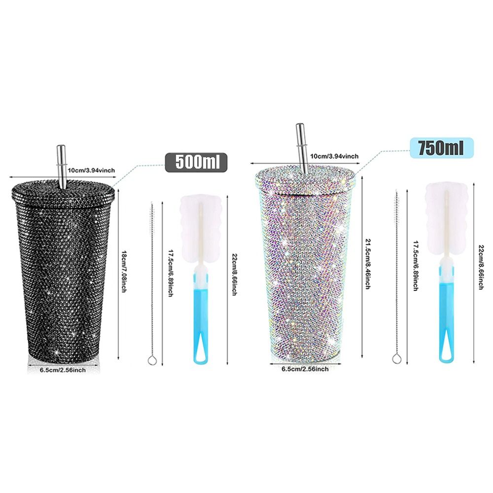 CrystalSpark 500/750ml rhinestone straw tumbler view 3