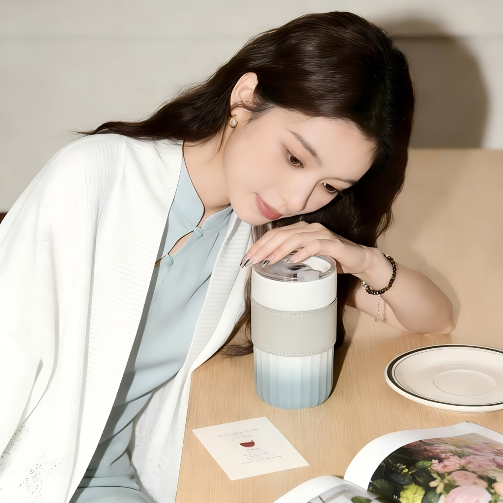GradientStripe Ceramic Dual-Sip Travel Cup